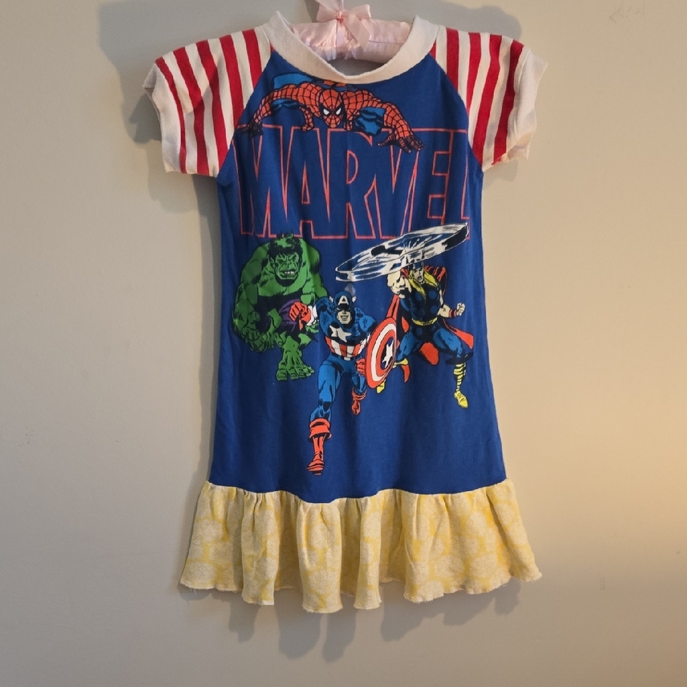 Marvel Blue Superhero Upcycle Knit Jersey Dress 5